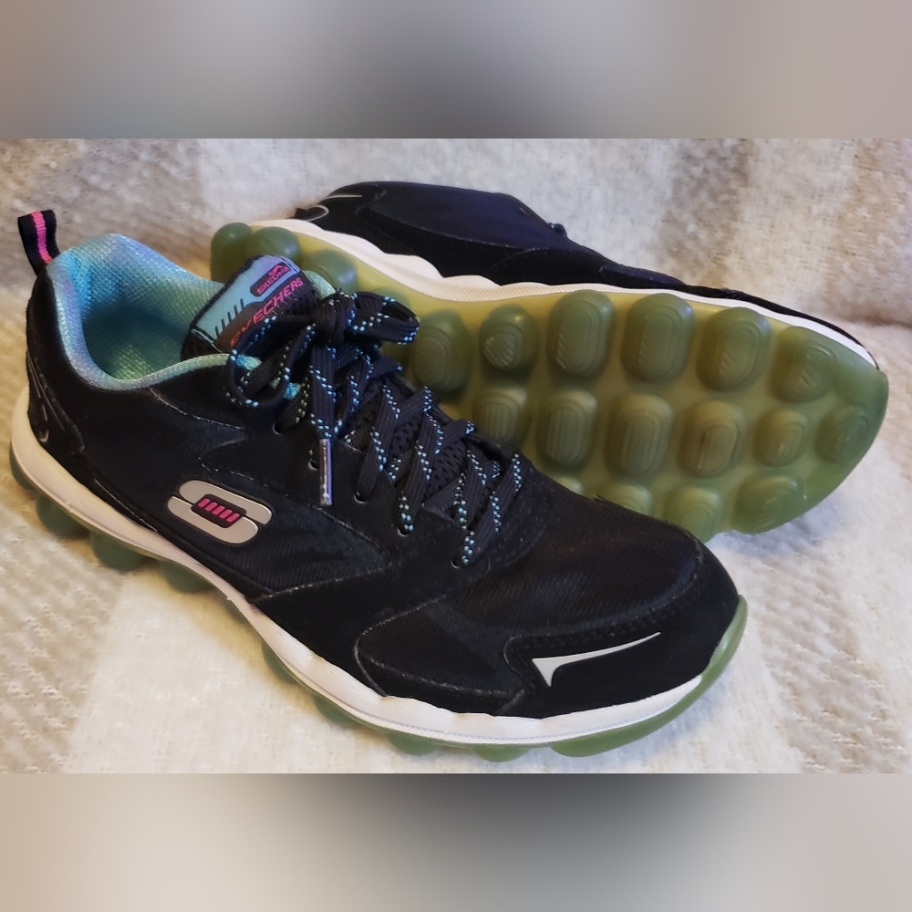 SKECHERS SKECH AIR Black and Teal Running Shoes womens Sz 8